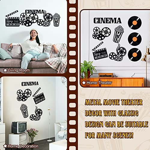 Hotop 5 Pieces Metal Movie Theater Decor Home Room Cinema and Popcorn Wall Art Reel Sign Action for Theme Party Decorations Office Studio