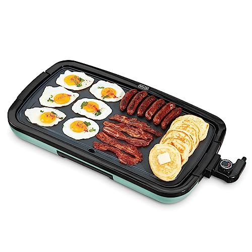 DASH Deluxe Everyday Electric Griddle with Dishwasher Safe Removable Nonstick Cooking Plate for Pancakes, Burgers, Eggs and more, Includes Drip Tray + Recipe Book, 20” x 10.5”, 1500-Watt - Aqua