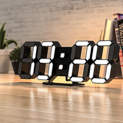 EDUP HOME 3D LED Clock Desk Alarm Clock Wall Clock with Remote Control, 9.7" LED Electronic Clocks, Snooze Model, Temperature, Night Light Auto/Custom Brightness