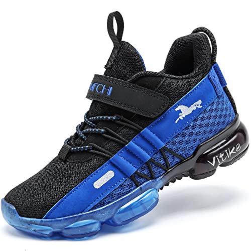 VITUOFLY Boys Sneakers Kids Running Shoes Girls Mesh Fitness Shoe Indoor Training Sneaker Lightweight Outdoor Sports Athletic Tennis Shoes for Little Kid/Big Kid Black Blue 1.5 Little Kid