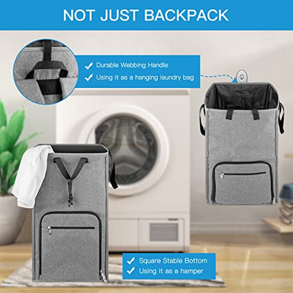 Laundry Backpack Bag, Bukere Extra Large 2 in 1 Laundry Hamper Basket for College Students Dorm Essentials, Adjustable Shoulder Straps, Freestanding Laundry Bag for Apartment, Laundromat, Travel