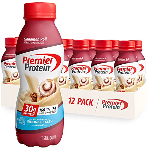Premier Protein Shake, 30g Protein, 1g Sugar,24 Vitamins&Minerals Nutrients to Support Immune Health, Cinnamon Roll,11.5 fl oz - Pack of 12