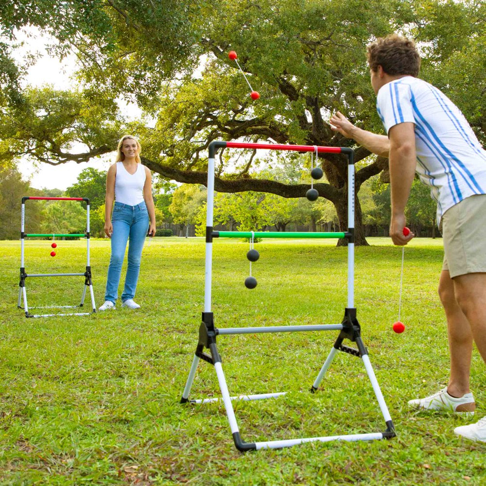  Foldable Ladder Toss Game, Red, Green and Black