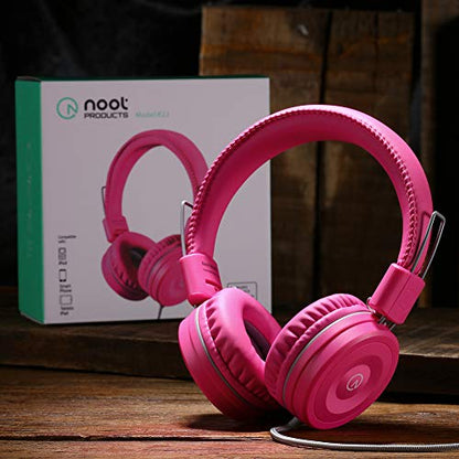 Kids Headphones-noot products K22 Foldable Stereo Tangle-Free 5ft Long Cord 3.5mm Jack Plugin Wired On-Ear Headset for iPad/AmazonKindle,Fire/Girls/Boys/School/Laptop/Travel/Plane/Tablet FlamingoPink