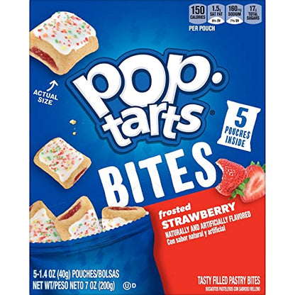 Pop-Tarts Baked Pastry Bites, Kids Snacks, School Lunch, Frosted Strawberry, 7oz Box (5 Bags)