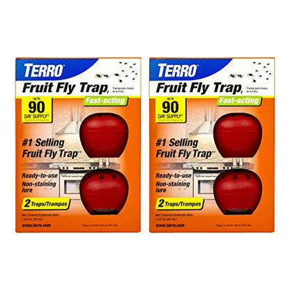 TERRO T2503SR Ready-to-Use Indoor Fruit Fly Killer and Trap with Built in Window - 4 Traps + 180 day Lure Supply