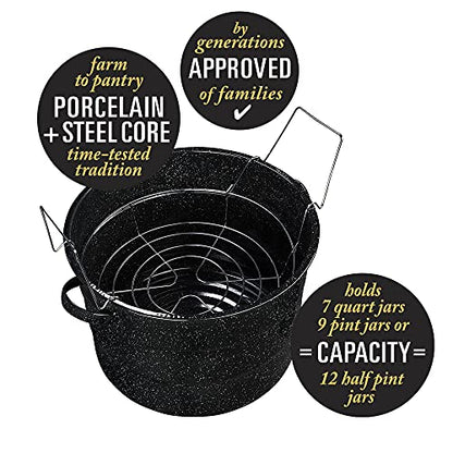 Granite Ware 8 Piece Enamelware Water bath Canning Pot (Speckled Black) with Canning Toolset and Rack. Canning Supplies Starter Kit, Canning Supplies. Canning Kit.