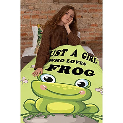 Atthadassi Just A Girl Who Loves Frog Soft Blanket All Season Throw Blanket Fleece Blankets Bed Sofa 50"x40"