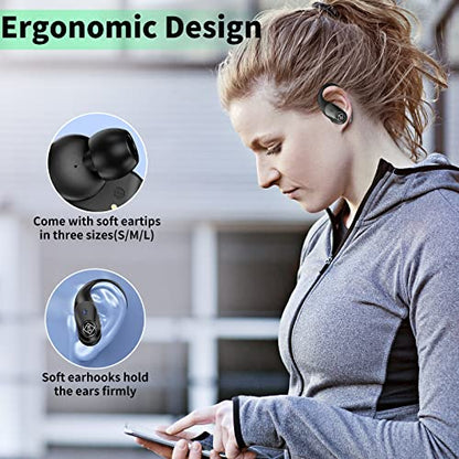 Wireless Earbuds Bluetooth Headphones Wireless Charging Case LED Display 40H Playtime Built in Mic Over Ear buds Waterproof Earphones with Earhooks Deep Bass Sound Headset for Sport Running Workout TV