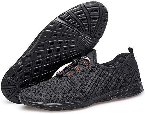 DOUSSPRT Men's Water Shoes Quick Drying Sports Aqua Shoes All Black US Size 9.5