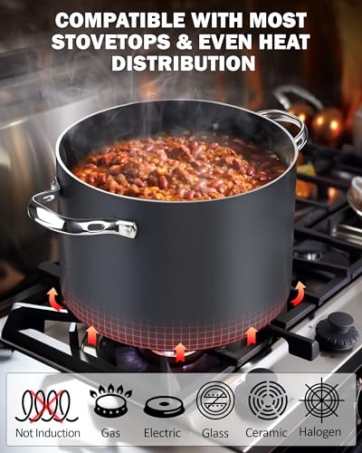 Cooks Standard Stockpot Dutch Oven Casserole with Glass Lid, 8-Quart Classic Hard Anodized Nonstick Soup Pot, Black