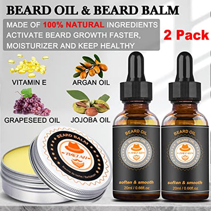 XIKEZAN Upgraded Beard Grooming Kit w/Beard Conditioner,2 Pack Beard Oil,Beard Balm,Beard Brush,Beard Shampoo/Wash,Beard Comb,Beard Scissors,Storage Bag,Beard E-Book,Beard Care Gifts for Men