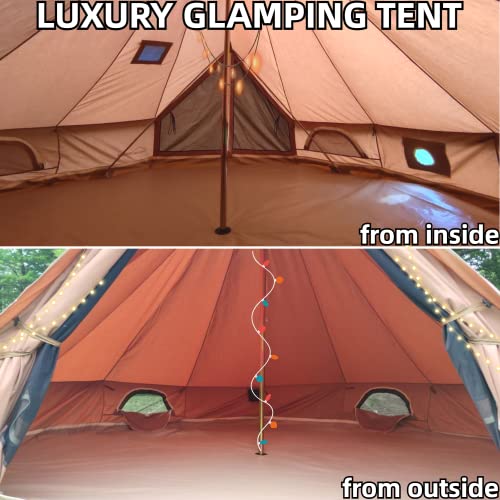 DANCHEL OUTDOOR B5 PROII Canvas Bell Tent with Sealed Jacks for Glamping, 4 Season Waterproof 100% Cotton Canvas Yurt Tent House for Living 6 Person Camping 16.4ft/5M Brown