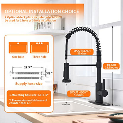 OWOFAN Black Kitchen Faucet with Pull Down Sprayer Stainless Steel Single Handle Pull Out Spring Sink Faucets 1 Hole Or 3 Hole Dual Function for Farmhouse Camper Laundry Utility Rv Wet Bar