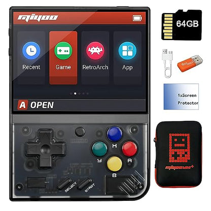 Miyoo Mini Plus Handheld Game Console 3.5 inch Classic System Retro Video Games Consoles Portable Rechargeable Hand Held 64G with Case (Black)