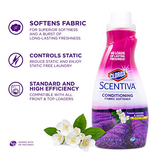 Clorox Scentiva Liquid Fabric Softener Fabric Conditioner | Beautiful Tuscan Lavender & Jasmine Scent | Leaves Behind a Great Smell | 41 Fluid Ounce Bottle - 2 Pack