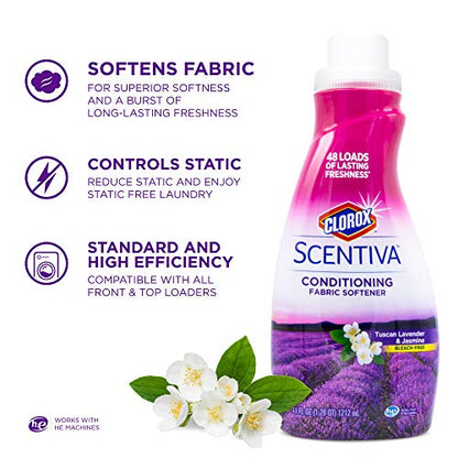 Clorox Scentiva Liquid Fabric Softener Fabric Conditioner | Beautiful Tuscan Lavender & Jasmine Scent | Leaves Behind a Great Smell | 41 Fluid Ounce Bottle - 2 Pack