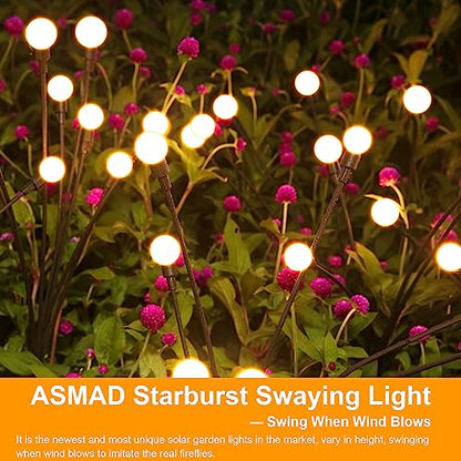 ASMAD Solar Garden Lights, 2 Pack 16 LEDs Solar Outdoor Lights, Firefly Lights for Patio Pathway Outdoor Decor, Big Bulb Base&Vary in Lenth, Warm White