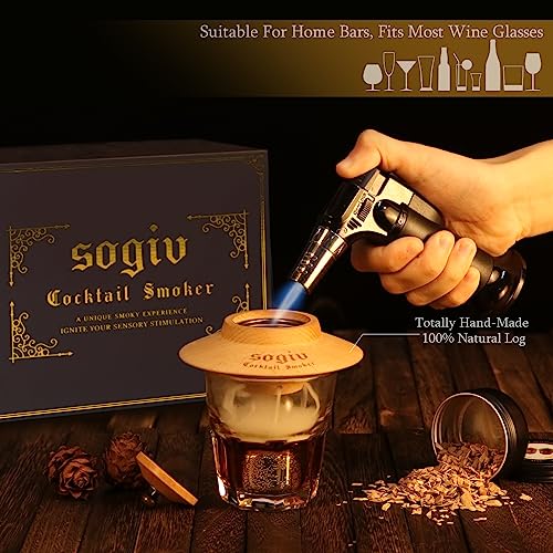 Cocktail Smoker Kit with Torch and Wood Chips-Old Fashioned Chimney Drink Smoker for Cocktails,Whiskey & Bourbon,Ideal Gifts for Men,Boyfriend,Husband,Dad (No Butane) (New Smoker kit with Torch)