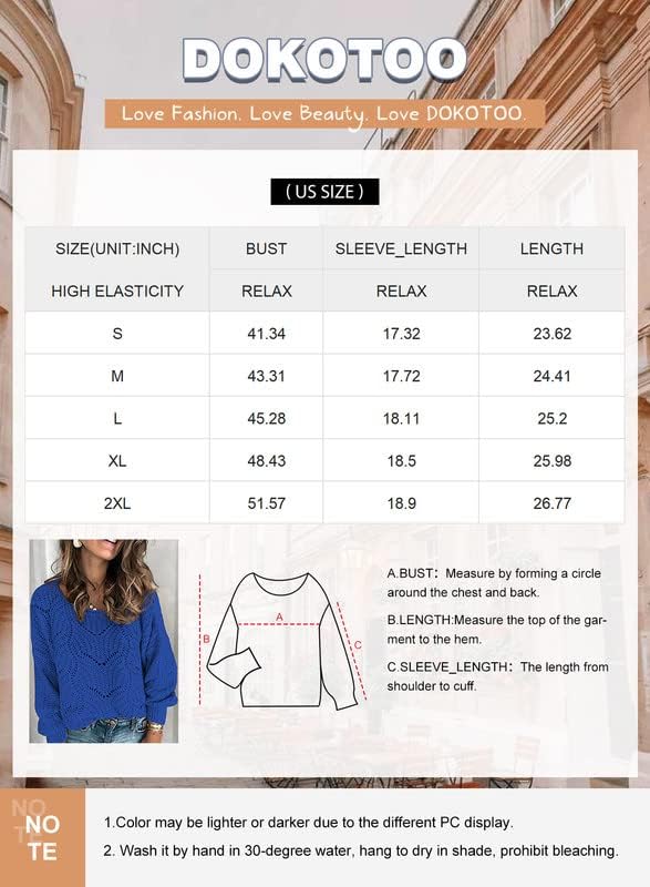 Dokotoo Women's Crewneck Sweaters Long Sleeve Solid Hollow Out Autumn Winter Fall Basic Casual Loose Chunky Knit Pullover Sweaters Jumper Tops Red Small