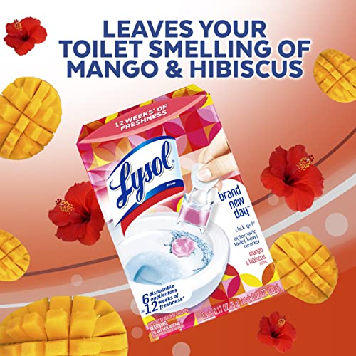 Lysol Click Gel Automatic Toilet Bowl Cleaner, Gel Toilet Bowl Cleaner, For Cleaning and Refreshing, Mango & Hibiscus, 6 applicators.