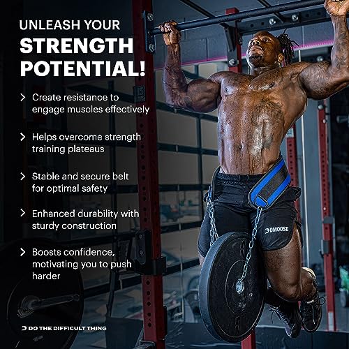 DMoose Dip Belt for Weightlifting - Weighted Pull Up and Squat Belt with Chain for Intense Workouts - Heavy Duty Stainless Steel Chain & Coated D-Ring - Weight Dipping Belt for Pullups and Dips