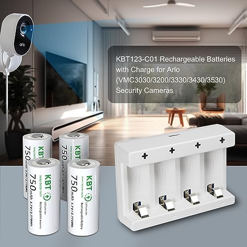 KBT 8-Pack 3.7V 750mAh CR123A Lithium Rechargeable Battery, 2A Fast Smart Charger for Flashlight, Headlamp, Arlo Camera