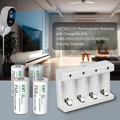 KBT 8-Pack 3.7V 750mAh CR123A Lithium Rechargeable Battery, 2A Fast Smart Charger for Flashlight, Headlamp, Arlo Camera