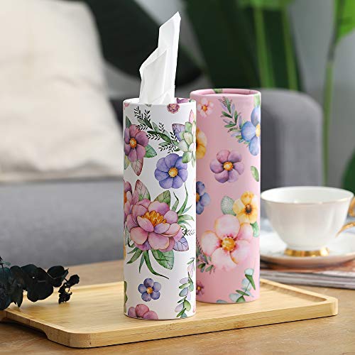 Car Tissues Holder with Facial Tissues - 4 PK - Travel Tissue Tubes for Car Box Container Perfect Fit for Car Cup Holder Car Tissues Cylinder (Pink)