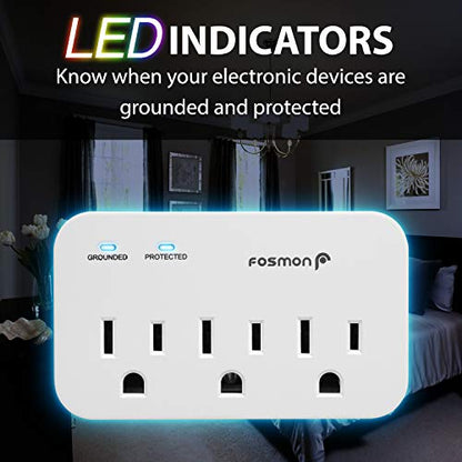 Fosmon 3 Outlet Surge Protector (2 Pack), 1200J Wall Mount Multi Plug Adapter Tap Extender, 1875 Watts Portable Travel Size for Indoor, Office, Dorm Room Essential, Grounded, ETL Listed