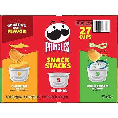 Pringles Potato Crisps Chips, Lunch Snacks, On-the-Go Snacks, Snack Stacks, Variety Pack, 19.3oz Box (27 Cups)