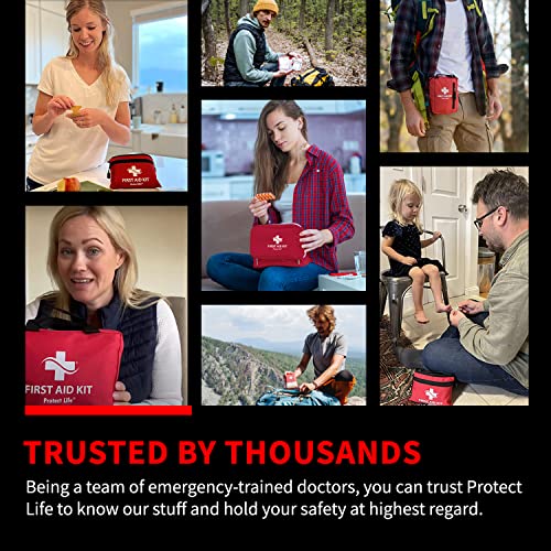 Protect Life First Aid Kit - 100 Piece Includes Tourniquet - Small First Aid Safety Kits for Camping, Hiking, Backpacking, Travel, Vehicle, Outdoors