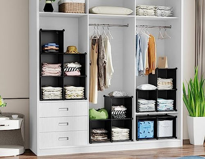 6-Cube Storage Organizer, Closet Organizer Storage Cabinet Shelf Bookcase Bookshelf with Metal Hammer, Storage Cubes Organizer Cabinet for Kids, Closet, Bedroom, Bathroom(11.8x11.8x11.8 inch)Black