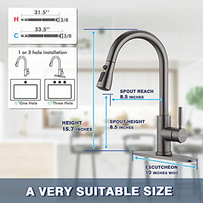 Black Stainless Kitchen Faucet with Pull Down Sprayer WEWE, Single Handle Commercial Modern RV Laundry Stainless Steel Sink Faucet