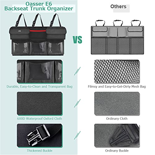 Oasser Back Seat Trunk Organizer Hanging Car Organizer Trunk Foldable Cargo Storage with 6 Large Pockets 3 Adjustable Straps