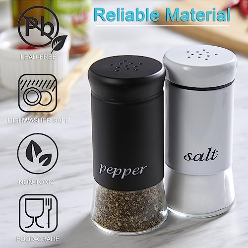 Salt and Pepper Shakers Set, Salt Shaker with Clear Glass Bottom, 5 oz Salt and Pepper Set for Cooking Table RV BBQ, Black and White Kitchen Decor and Accessories