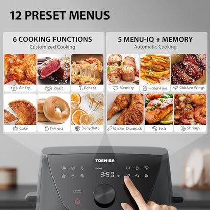 Toshiba 7.7QT Air Fryer, Family-Size for Quick and Easy Meals, 12 Preset Menus and Menu-IQ Function, 1°F Precision, 90% less fat, Double-sided Handles Easy Carrying