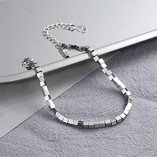 kelistom 925 Sterling Silver Bracelets for Women Teen Girls, Love Heart Charm Chain Bracelet Bangle Fashion Jewelry Gifts (square chain)