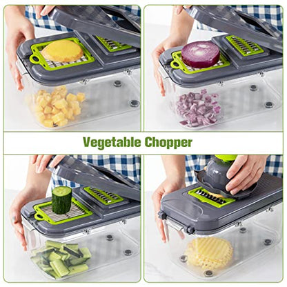 New 2022 Vegetable Chopper Dicer Onion Chopper, 22 in 1 Food Chopper Fruits Cutter with 14 Stainless Steel Blades, Adjustable Slicer, Vegetable Cutter with Drain Rack Storage Container, Kitchen Gadget