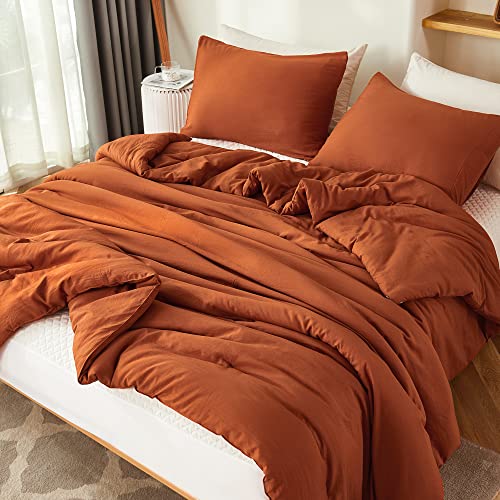 Litanika Comforter King Size Bed Set Burnt Orange, 3 Pieces Terracotta Boho Lightweight Fluffy Solid Bedding Comforter Set, Rust All Season (104x90In Comforter & 2 Pillowcases)