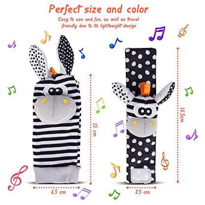 Avos-Deals-Global Baby Rattle Socks Wrist Strap Rattles Set, Cute Baby Animal Development Toy Gift for Newborn Babies, Black and White Foot Finder Sensory Set…