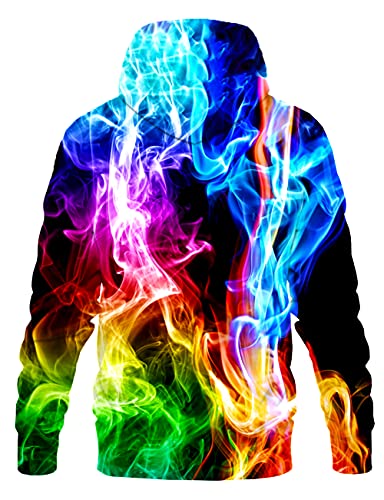 Hgvoetty Mens 3D Hoodies Unisex Graphic Colorful Smoke Hooded Sweatshirts with Big Pockets for Women XL