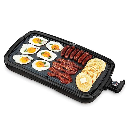 DASH Deluxe Everyday Electric Griddle with Dishwasher Safe Removable Nonstick Cooking Plate for Pancakes, Burgers, Eggs and more, Includes Drip Tray + Recipe Book, 20” x 10.5”, 1500-Watt - Black