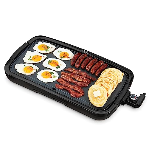 DASH Deluxe Everyday Electric Griddle with Dishwasher Safe Removable Nonstick Cooking Plate for Pancakes, Burgers, Eggs and more, Includes Drip Tray + Recipe Book, 20” x 10.5”, 1500-Watt - Black