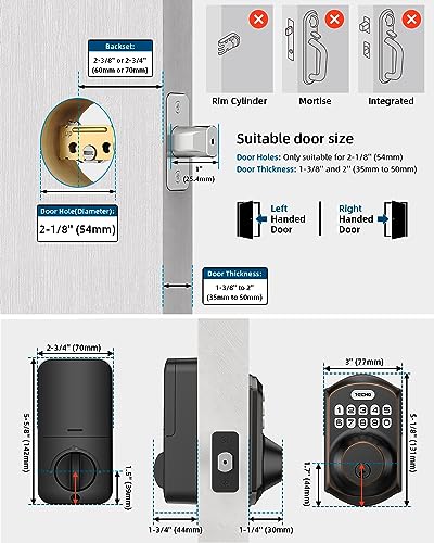 TEEHO TE001 Keyless Entry Door Lock with Keypad - Smart Deadbolt Lock for Front Door with 2 Keys - Auto Lock - Easy Installation - Oil-Rubbed Bronze