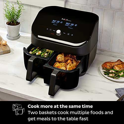 Instant Vortex Plus XL 8-quart Dual Basket Air Fryer Oven, From the Makers of Instant Pot, 2 Independent Frying Baskets, ClearCook Windows, Dishwasher-Safe Baskets, App with over 100 Recipes