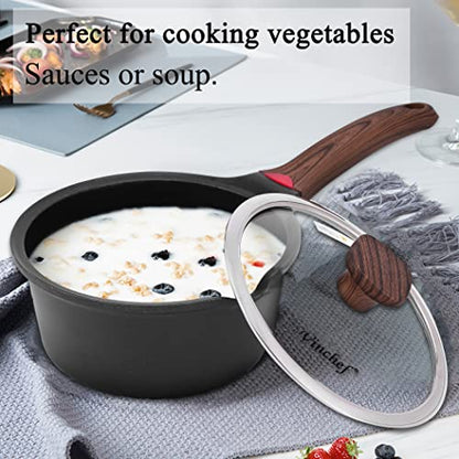 Vinchef 2qt Nonstick Sauce Pan with Lid, Small Milk Pot Pan Germany 3C+ CERAMIC Reinforced Coating,Saucepan with Stay-Cool Handle, Compatible for All Stove Top