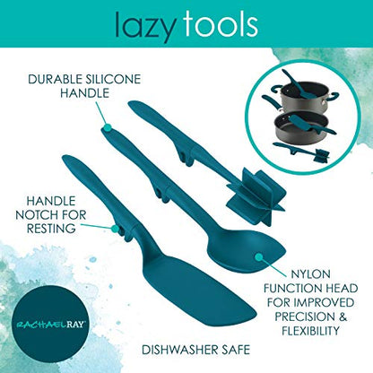 Rachael Ray Tools and Gadgets Lazy Crush & Chop, Flexi Turner, and Scraping Spoon Set / Cooking Utensils - 3 Piece, Teal Blue