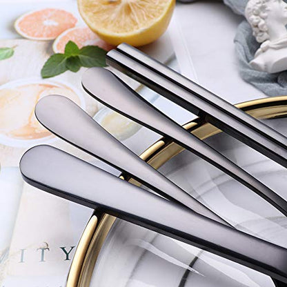 Portable Stainless Steel Flatware Set, Travel Camping Cutlery , Portable Utensil Silverware Dinnerware Set with a Waterproof Case (Black)