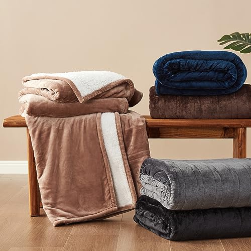 EHEYCIGA Heated Blanket Electric Blanket Throw - Heating Blanket with 5 Heating Levels & 4 Hours Auto Off, Soft Cozy Sherpa Washable Blanket with Fast Heating, 50 x 60 Inches, Navy Blue